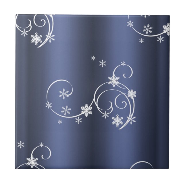 Metallic Teal, White Swirls Christmas Tile (Front)