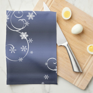 Metallic Teal, White Swirls Christmas Towel