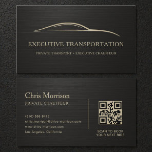 Metallic Transport Car QR Code Black & Gold Business Card