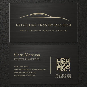Metallic Transport Car QR Code Black & Gold Business Card
