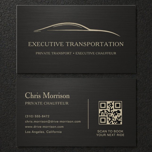 Metallic Transport Car QR Code Black & Gold Business Card (Creator Uploaded)