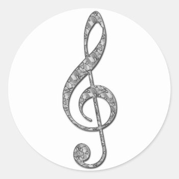 Metallic Treble Clef Classic Round Sticker by inkles at Zazzle