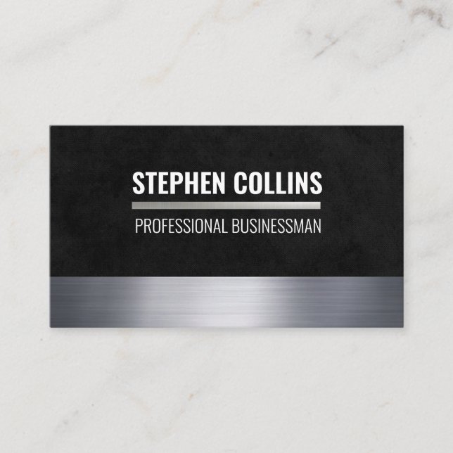 Metallic Trim | Black Texture Business Card (Front)
