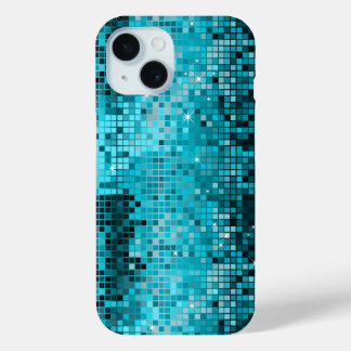 Metallic Turquois Sequins Look Disco Mirrors Bling iPhone 15 Case