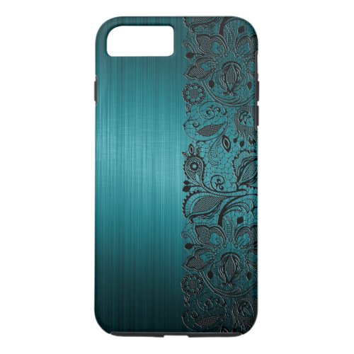 Metallic Turquoise Background  Black Floral Lace iPhone 8 Plus7 Plus Case
