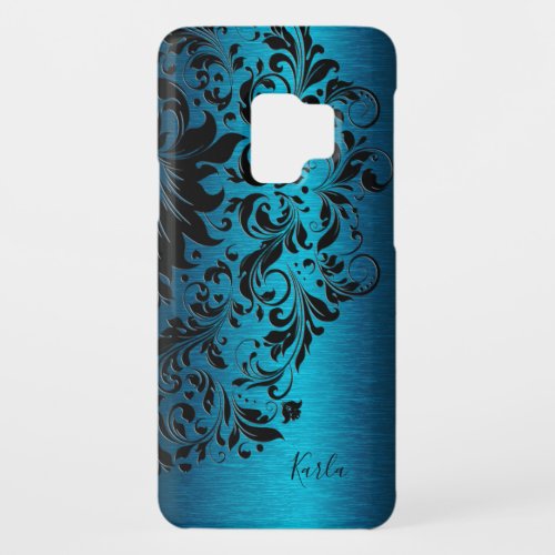 Metallic Turquoise_Blue  Black Floral Lace Case_Mate Samsung Galaxy S9 Case