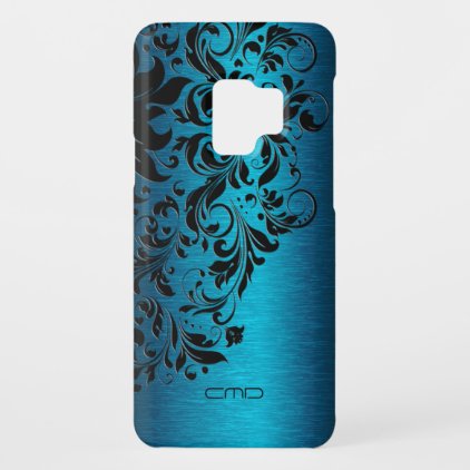 Metallic Turquoise-Blue &amp; Black Lace Design Case-Mate Samsung Galaxy S9 Case