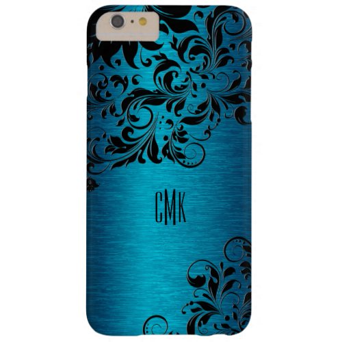 Metallic Turquoise Blue With Black Floral Swirls Barely There iPhone 6 Plus Case