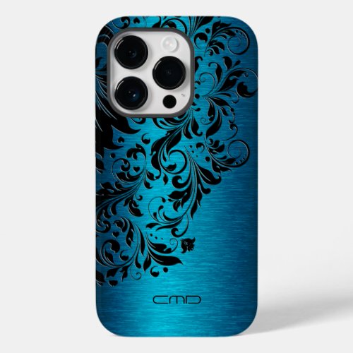 Metallic Turquoise Brushed Aluminum Black Lace 2 C Case_Mate iPhone 14 Pro Case