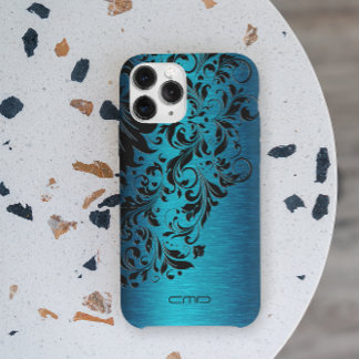 Metallic Turquoise Brushed Aluminum Black Lace 2 C Case-Mate iPhone 14 Pro Case