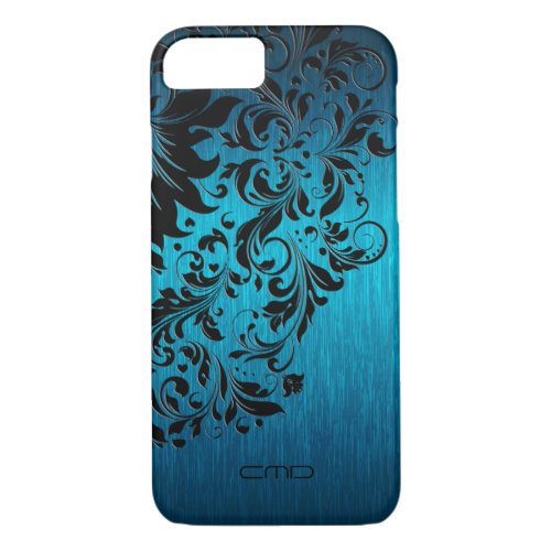 Metallic Turquoise Brushed Aluminum Black Lace 2 iPhone 87 Case