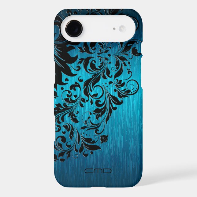 Metallic Turquoise Brushed Aluminum Black Lace 2 Case-Mate iPhone Case (Back)
