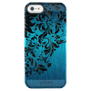 Metallic Turquoise Brushed Aluminum Black Lace 2 Clear iPhone SE/5/5s Case