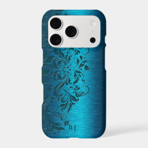 Metallic turquoise brushed aluminum Swirly Accent Iphone 18 Pro Case