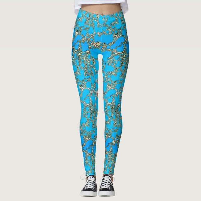 Metallic Turquoise Design Leggings (Front)