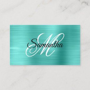 Metallic Turquoise Fancy Monogram Business Card