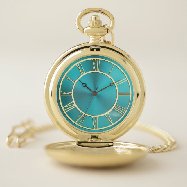 Metallic Turquoise Teral Blue Green Pocket Watch (Inside)