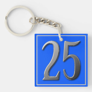 Metallic Twenty Five on Bright Blue Keychain