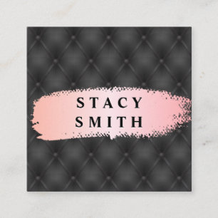 Metallic Upholstered Leather Pink Brushed Square Business Card