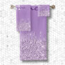 Metallic Violet Purple Dripping Glitter Monogram Bath Towel Set