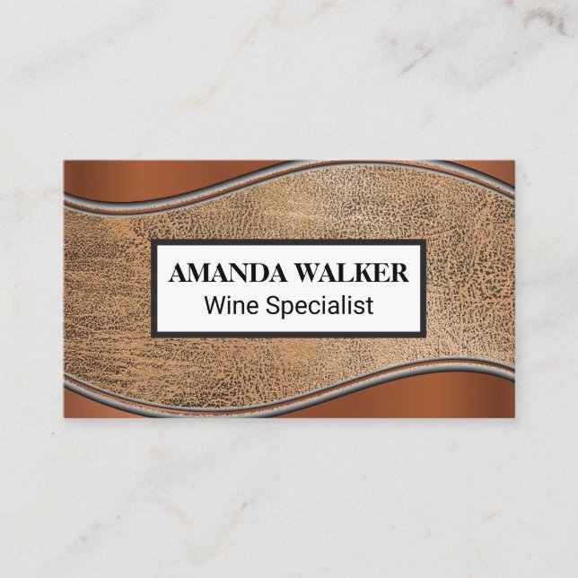 Metallic Wave | Brown Leather Texture Business Card (Front)