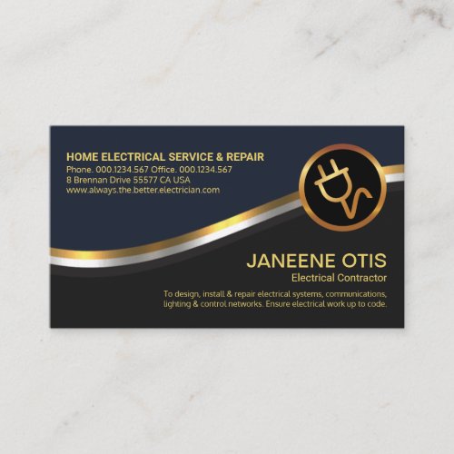 Metallic Waves Blue Grey Layers Electrician Business Card