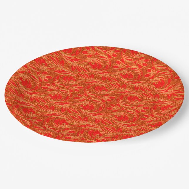 Metallic Waves-Orange-PAPER PARTY PLATES (Angled)