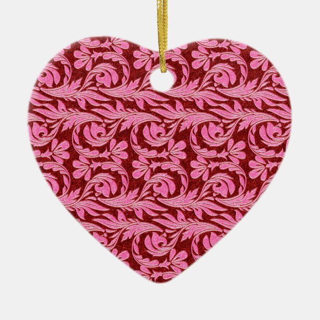 Metallic Waves, Pink-Red-Heart Shaped Ornament (Front)