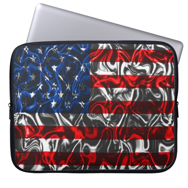 Metallic Waving American Flag Laptop Bag (Front)