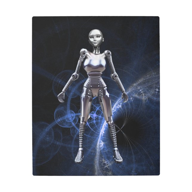 Metallic Woman Robot  Metal Print (Front)