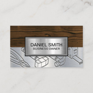 Metallic Wood Grain Industrial Tools Engraved Business Card