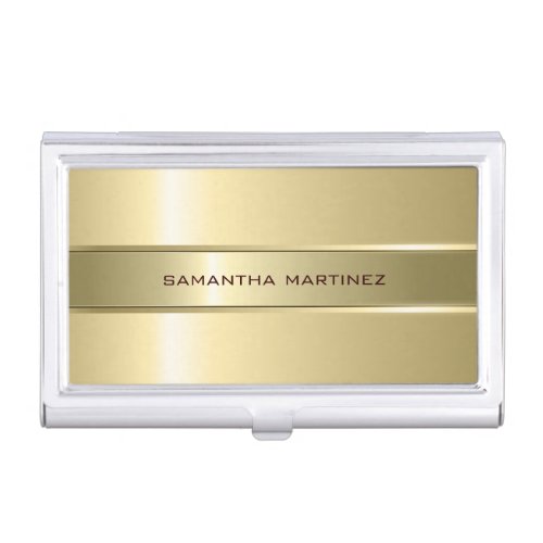 Metallic Yellow Gold Design Stainless Steel Look Business Card Holder