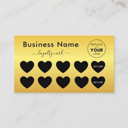 Metallic Yellow Gradient Heart Add Logo Beauty Loyalty Card