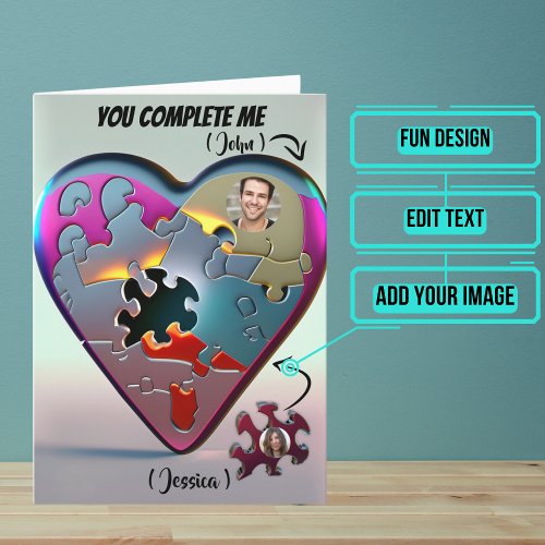 Metallic You Complete Me Puzzle Heart Birthday Card