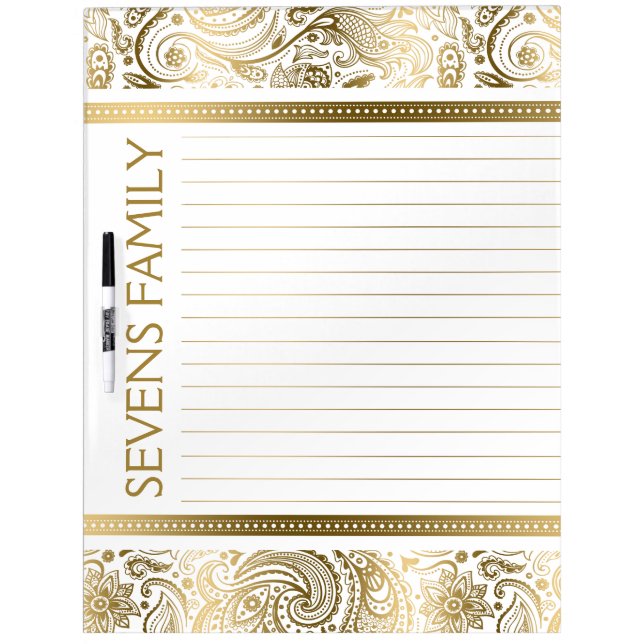 MetallicGold White Floral Paisley 2 Dry Erase Board (Front)