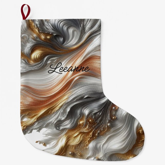Metallics Silver Gold and Copper Large Christmas Stocking (Front)