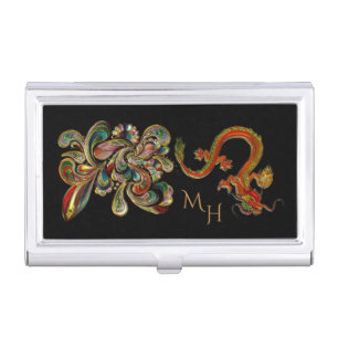Metallized Ornate Chinese Dragon Art Case For Business Cards