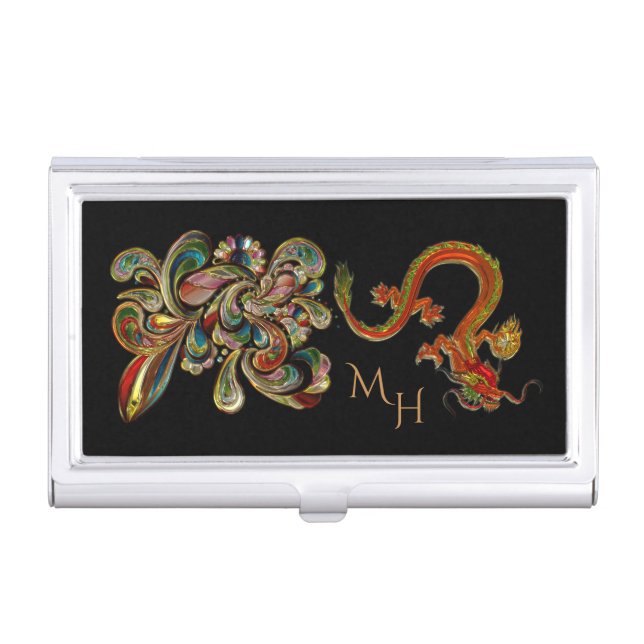 Metallized Ornate Chinese Dragon Art Case For Business Cards (Front)