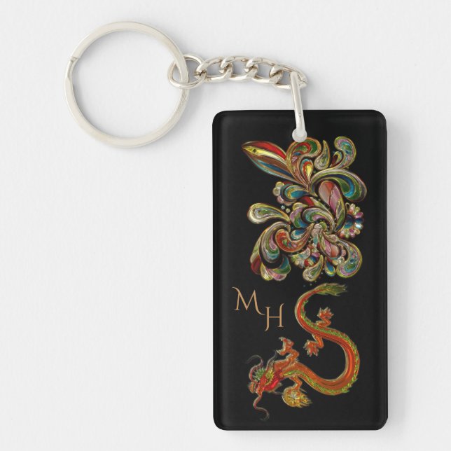 Metallized Ornate Chinese Dragon Art Keychain (Front)