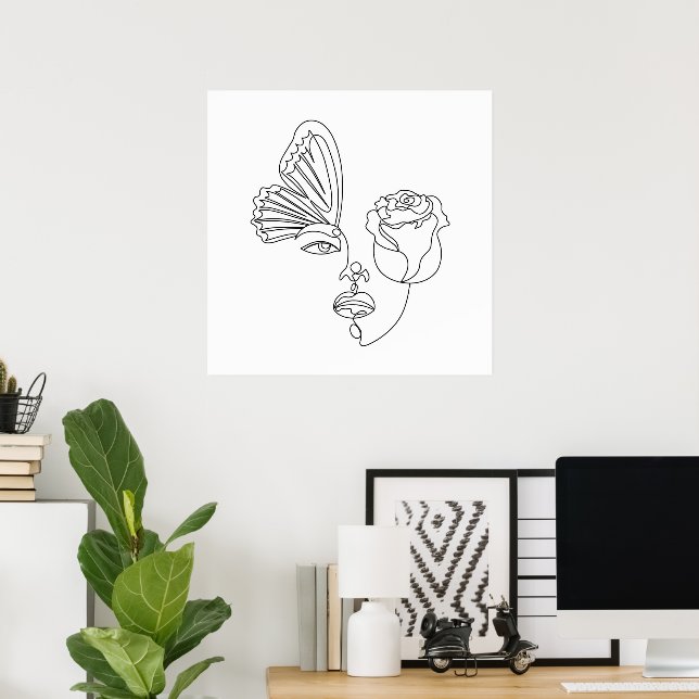 Metamorphosis – Abstract Butterfly & Rose Line Art Poster (Home Office)