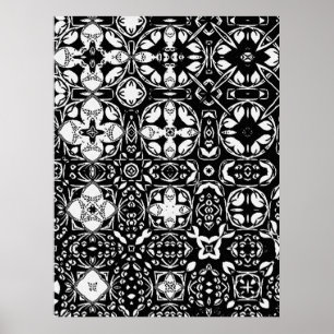 Metamorphosis Medallion Pattern Black and White Poster
