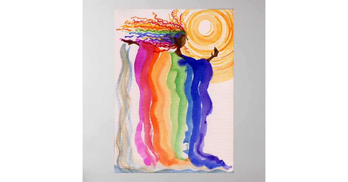 Metamorphosis Rainbow Woman Watercolor Painting Poster