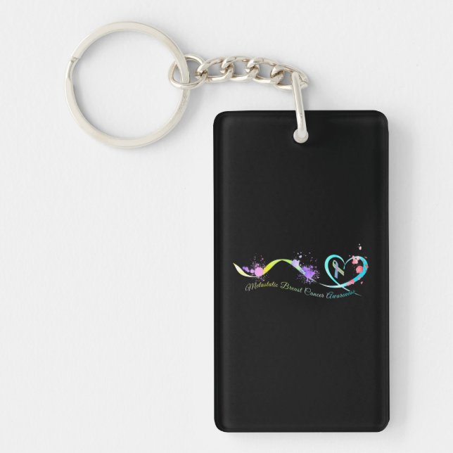 Metastatic Breast Cancer Awareness Heart Ribbon Keychain (Front)