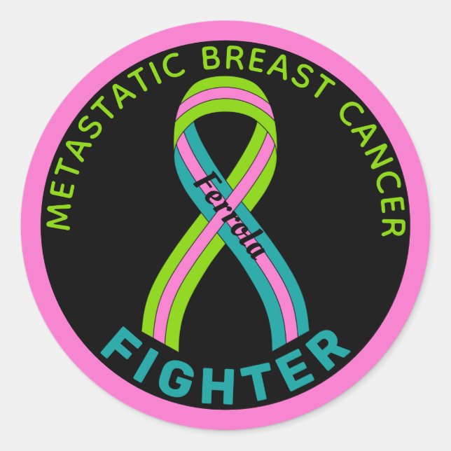 Metastatic Breast Cancer Fighter Black Classic Round Sticker (Front)
