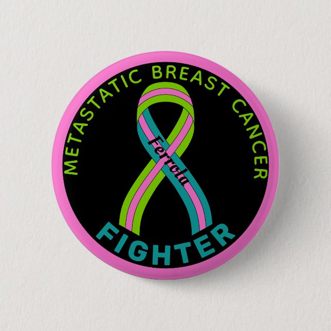 Metastatic Breast Cancer Fighter Ribbon Black Button (Front)