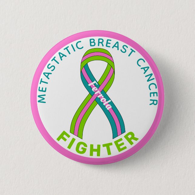 Metastatic Breast Cancer Fighter Ribbon White Button (Front)