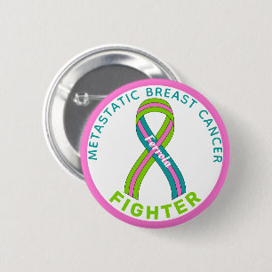 Metastatic Breast Cancer Fighter Ribbon White Button