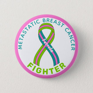Metastatic Breast Cancer Fighter Ribbon White Button