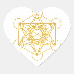 Metatron Cube Gold Heart Sticker