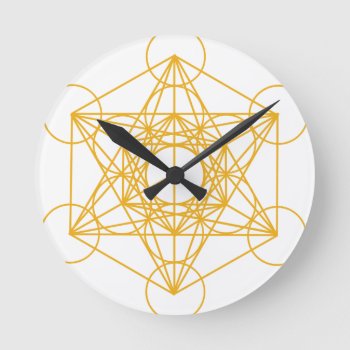 Metatron Cube Gold Round Clock by AngelsMadeSimple at Zazzle
